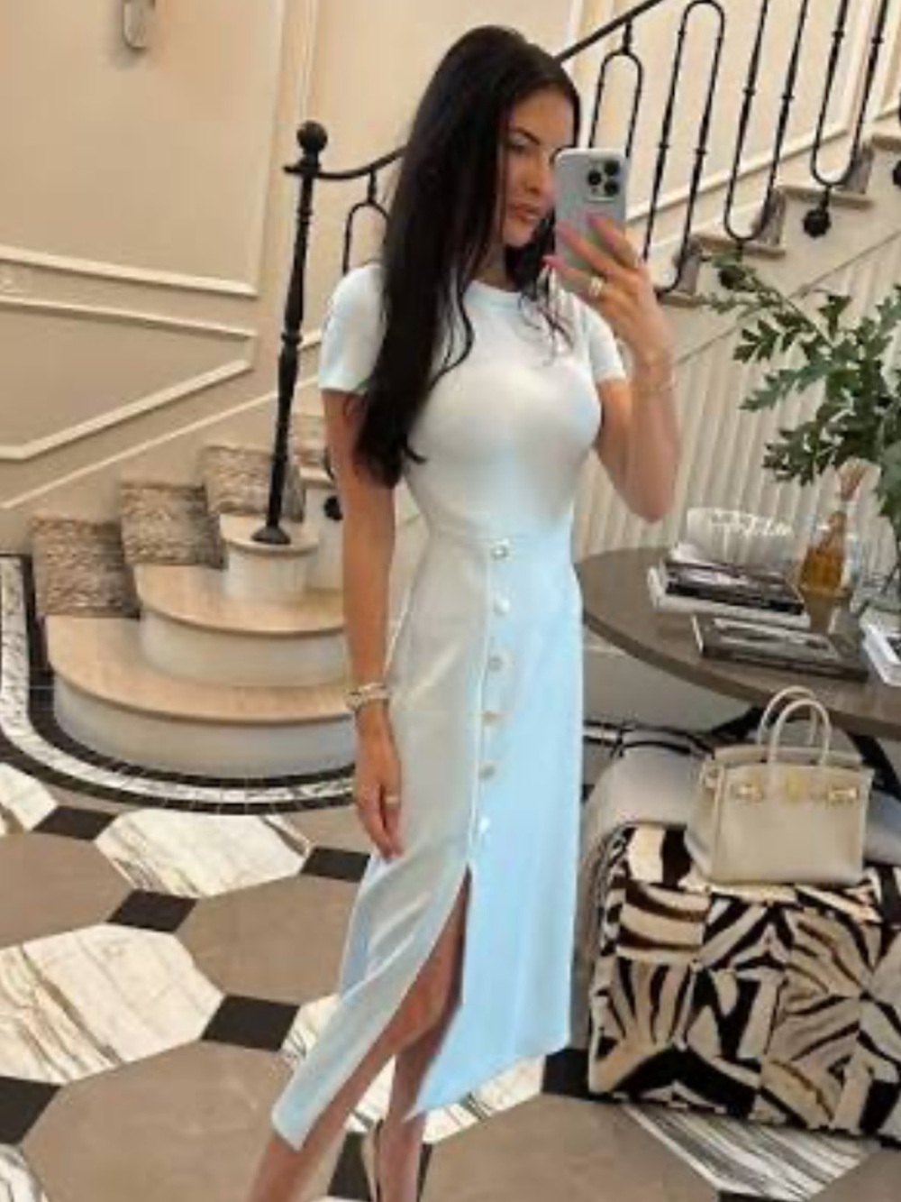 Rachel Parcell Light Blue Short-Sleeve Side-Button Midi Dress